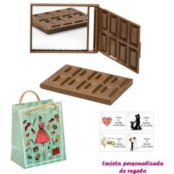 Espejo Tableta de Chocolate, con dibujos de mujer, moda y belleza, y tarjeta personalizada