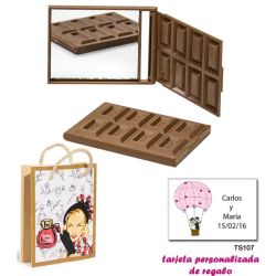 Espejo Tableta de Chocolate, con dibujos de mujer, perfume y belleza, y tarjeta personalizada