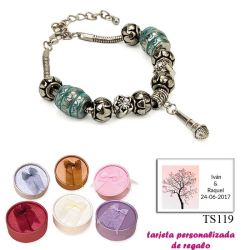 Pulsera con abalorios en color plata y turquesa, con colgante de micrófono