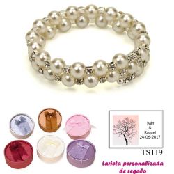 Pulsera doble de perlas blancas con brillantes