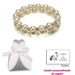 Pulsera doble de perlas blancas con brillantes