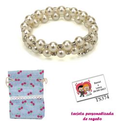 Pulsera doble de perlas blancas con brillantes