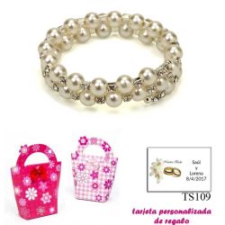 Pulsera doble de perlas blancas con brillantes