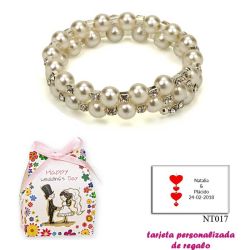 Pulsera doble de perlas blancas con brillantes