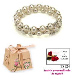 Pulsera doble de perlas blancas con brillantes