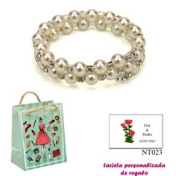 Pulsera doble de perlas blancas con brillantes