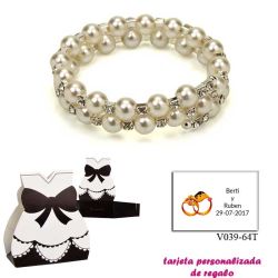 Pulsera doble de perlas blancas con brillantes