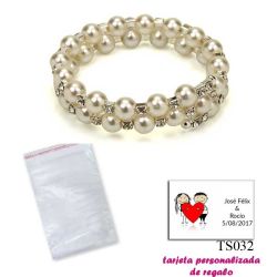 Pulsera doble de perlas blancas con brillantes