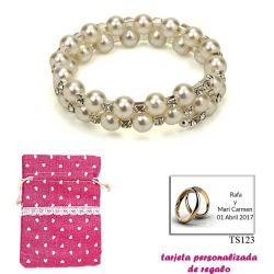 Pulsera doble de perlas blancas con brillantes