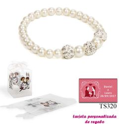 Pulsera de perlas blancas nacarada con 3 piedras con brillantes