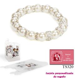 Pulsera de perlas blancas con aros de brillantes