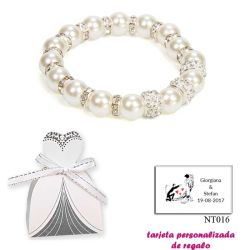 Pulsera de perlas blancas con aros de brillantes