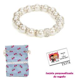 Pulsera de perlas blancas con aros de brillantes