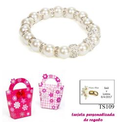 Pulsera de perlas blancas con aros de brillantes