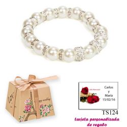 Pulsera de perlas blancas con aros de brillantes