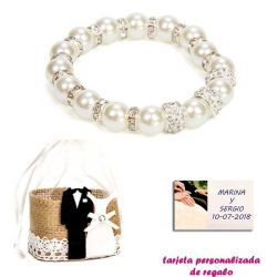 Pulsera de perlas blancas con aros de brillantes