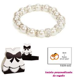 Pulsera de perlas blancas con aros de brillantes
