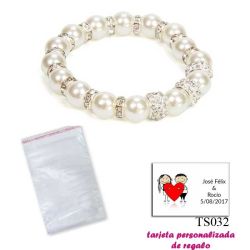 Pulsera de perlas blancas con aros de brillantes