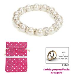 Pulsera de perlas blancas con aros de brillantes