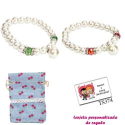 Pulsera de perlas blancas con piedras de colores surtidos en rojo o verde