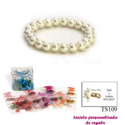 Pulsera de perlas blancas, sencilla y elegante