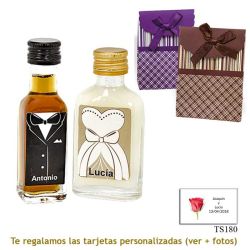 Licor de crema para ella y licor de café para él, con bolsas surtidas de rayas