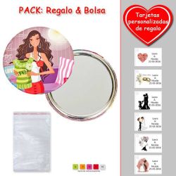 Espejo de chapa barato con dibujo de mujer, en colores rosas, verdes y rojos