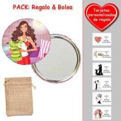 Espejo de chapa barato con dibujo de mujer, en colores rosas, verdes y rojos