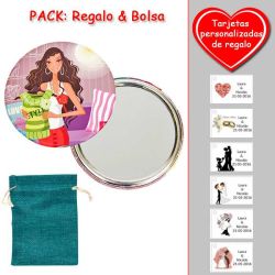 Espejo de chapa barato con dibujo de mujer, en colores rosas, verdes y rojos