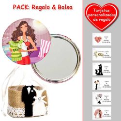 Espejo de chapa barato con dibujo de mujer, en colores rosas, verdes y rojos