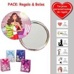 Espejo de chapa barato con dibujo de mujer, en colores rosas, verdes y rojos