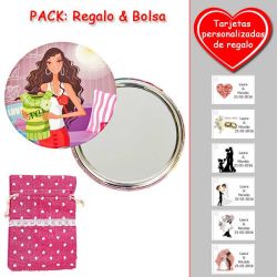 Espejo de chapa barato con dibujo de mujer, en colores rosas, verdes y rojos