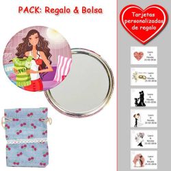 Espejo de chapa barato con dibujo de mujer, en colores rosas, verdes y rojos