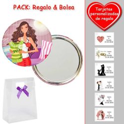 Espejo de chapa barato con dibujo de mujer, en colores rosas, verdes y rojos