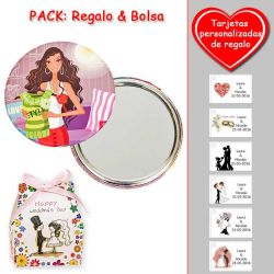 Espejo de chapa barato con dibujo de mujer, en colores rosas, verdes y rojos