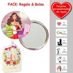 Espejo de chapa barato con dibujo de mujer, en colores rosas, verdes y rojos