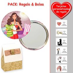 Espejo de chapa barato con dibujo de mujer, en colores rosas, verdes y rojos