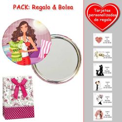 Espejo de chapa barato con dibujo de mujer, en colores rosas, verdes y rojos