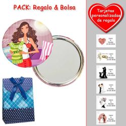 Espejo de chapa barato con dibujo de mujer, en colores rosas, verdes y rojos