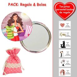 Espejo de chapa barato con dibujo de mujer, en colores rosas, verdes y rojos