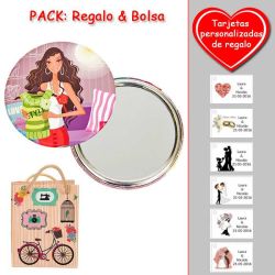 Espejo de chapa barato con dibujo de mujer, en colores rosas, verdes y rojos