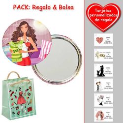 Espejo de chapa barato con dibujo de mujer, en colores rosas, verdes y rojos