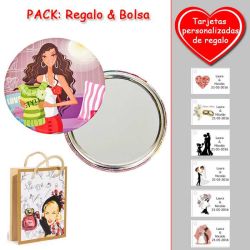 Espejo de chapa barato con dibujo de mujer, en colores rosas, verdes y rojos