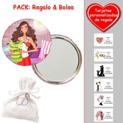 Espejo de chapa barato con dibujo de mujer, en colores rosas, verdes y rojos