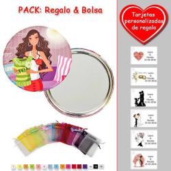 Espejo de chapa barato con dibujo de mujer, en colores rosas, verdes y rojos