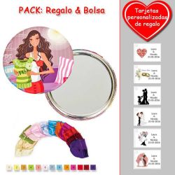 Espejo de chapa barato con dibujo de mujer, en colores rosas, verdes y rojos