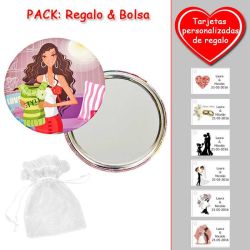 Espejo de chapa barato con dibujo de mujer, en colores rosas, verdes y rojos