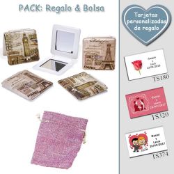 Espejo cuadrado vintage,  2 modelos surtidos; con Torre Eiffel o Big Ben