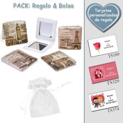 Espejo cuadrado vintage,  2 modelos surtidos; con Torre Eiffel o Big Ben