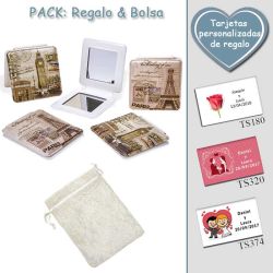 Espejo cuadrado vintage,  2 modelos surtidos; con Torre Eiffel o Big Ben